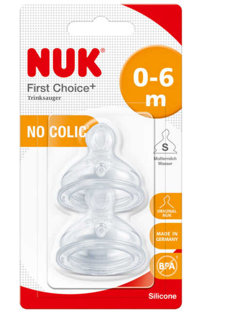 NUK - FIRST CHOICE+ Θηλή Μπιμπερό Σιλικόνης 0-6m+ (Αργή Ροή) - 2τεμ.